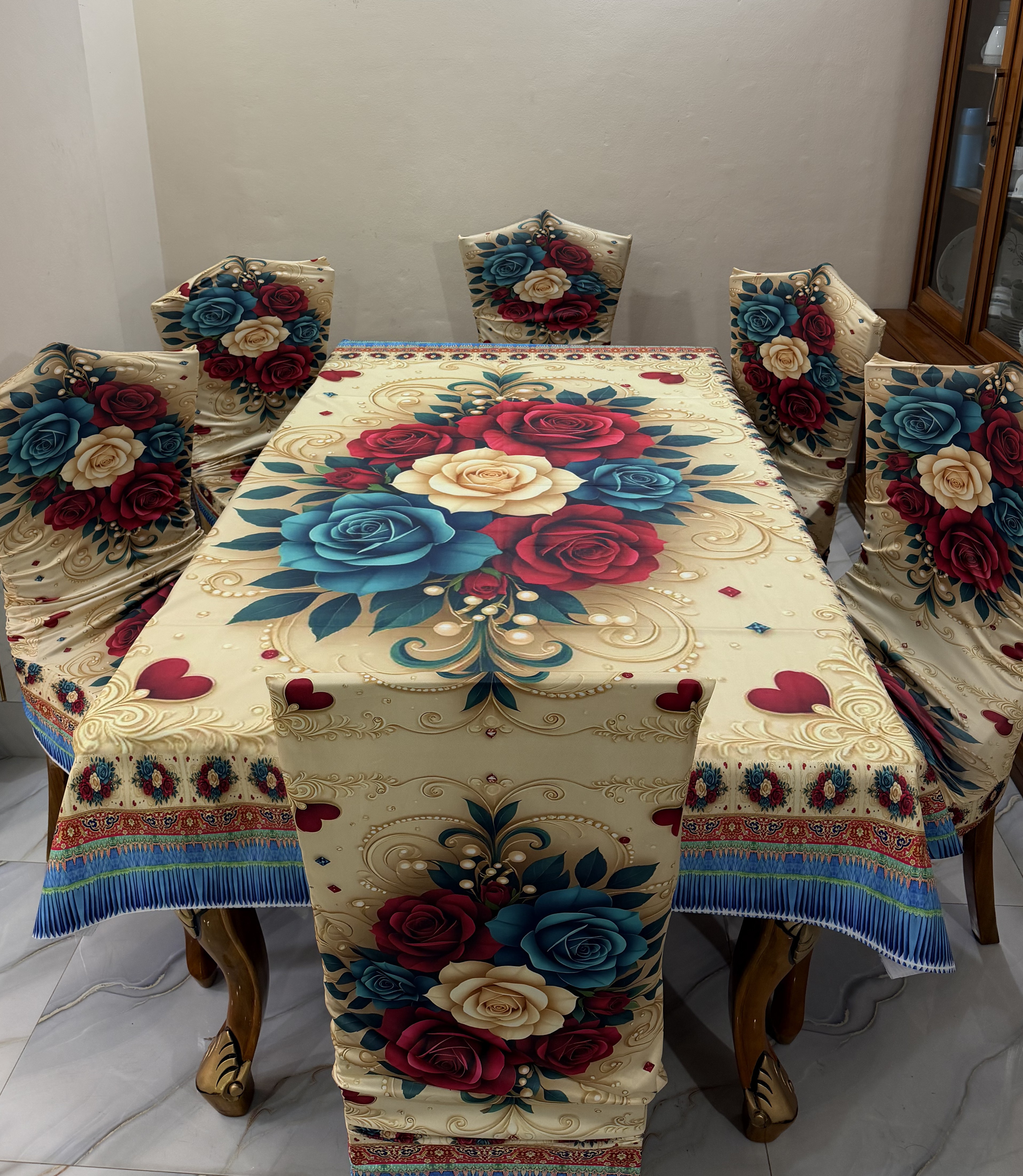 3D Waterproof Premium Dining Table Set ( কুচি চেয়ার কভার ) Code: D76